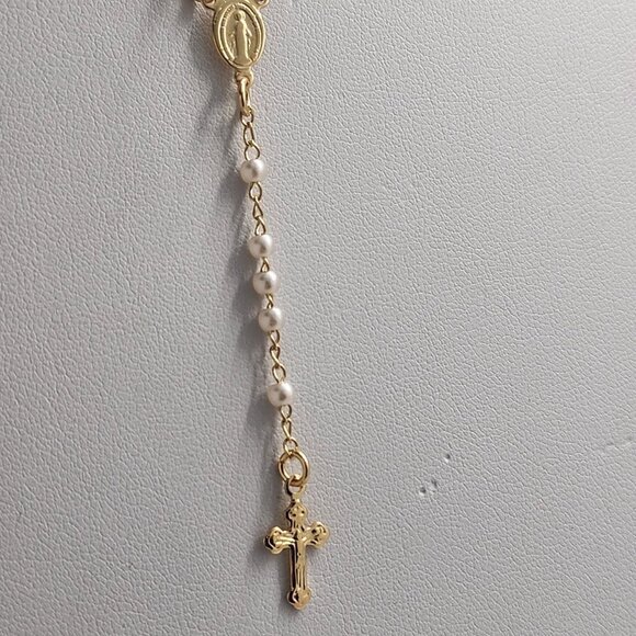 Brand New Brazilian 18k Gold Filled White/ Gold beaded Rosary - Picture 6 of 6